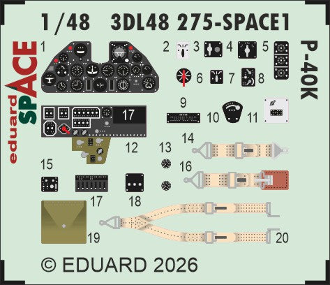Eduard 3DL48275 1:48 Curtiss P-40K SPACE 3D-Printed Decal Instruments
