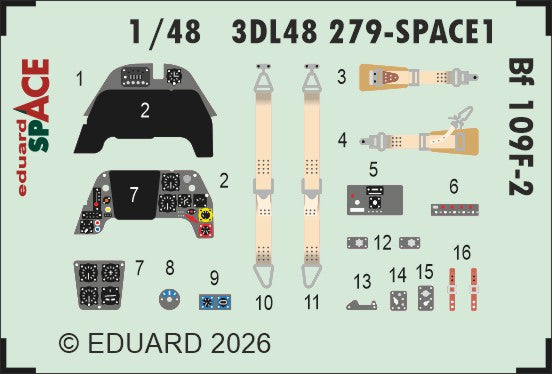 Eduard 3DL48279 1:48 Messerschmitt Bf-109F-2 SPACE 3D-Printed Decal Instruments