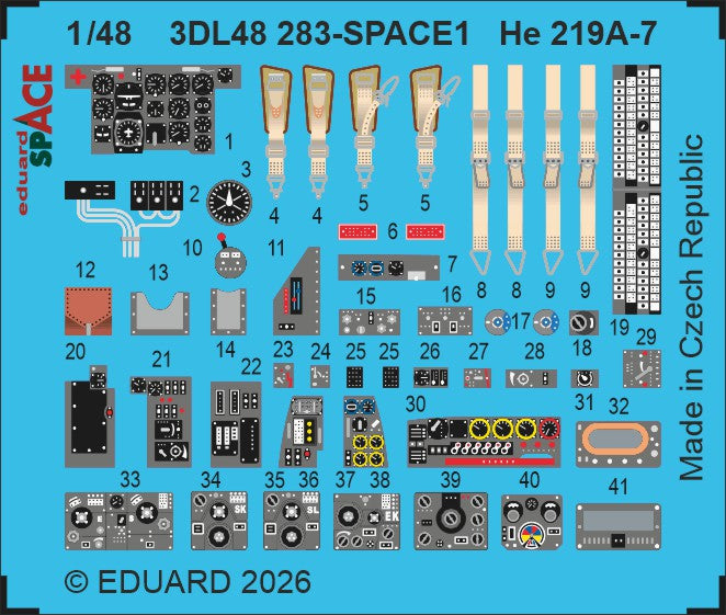 Eduard 3DL48283 1:48 Heinkel He-219A-7 SPACE 3D-Printed Decal Instruments