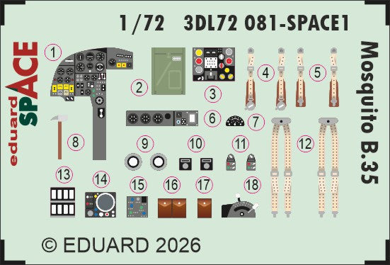 Eduard 3DL72081 1:72 de Havilland Mosquito B.35 SPACE set