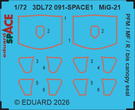 Eduard 3DL72091 1:72 MiG-21PFM / MiG-21MF/ MiG-21R / MiG-21bis canopy seal SPACE 3D-Printed Decal instruments
