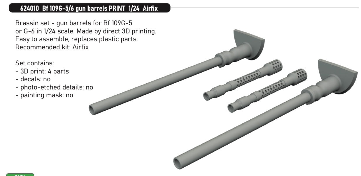 Eduard Brassin 624010 1:24 Messerschmitt Bf-109G-5/6 gun barrels