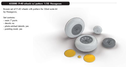 Eduard Brassin 632080 1:32 Curtiss P-40 wheels with weighted tyre effect with pattern