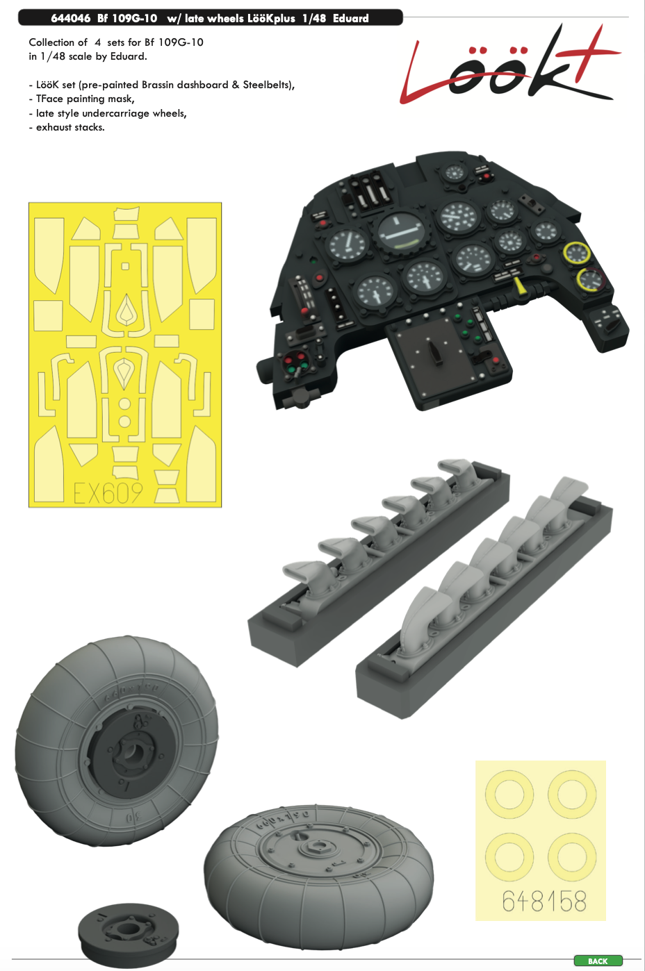 Eduard Brassin 644046 1:48 Messerschmitt Bf-109G-10 with late wheels LooK plus