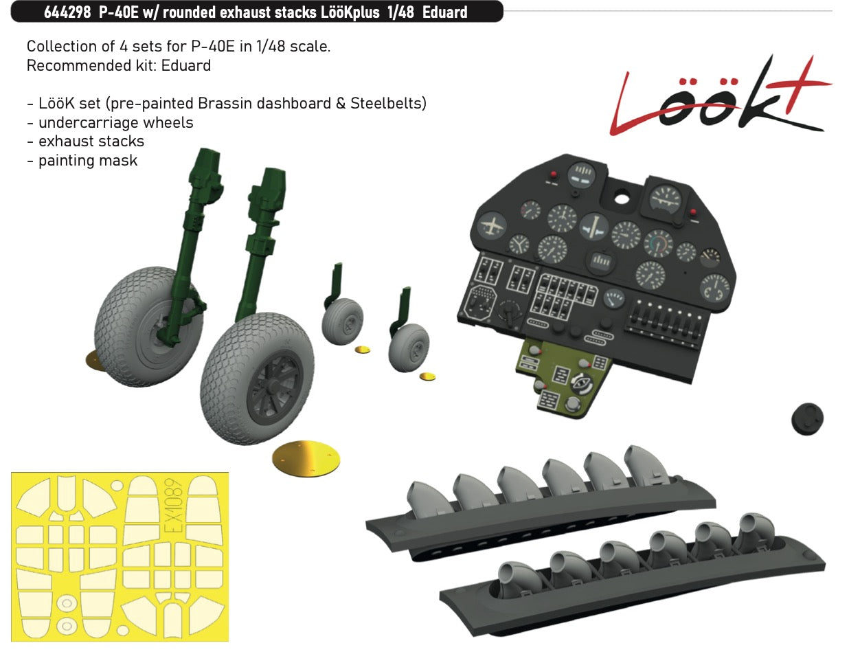 Eduard Brassin 644298 1:48 Curtiss P-40E Warhawk with rounded exhaust stacks LööKplus
