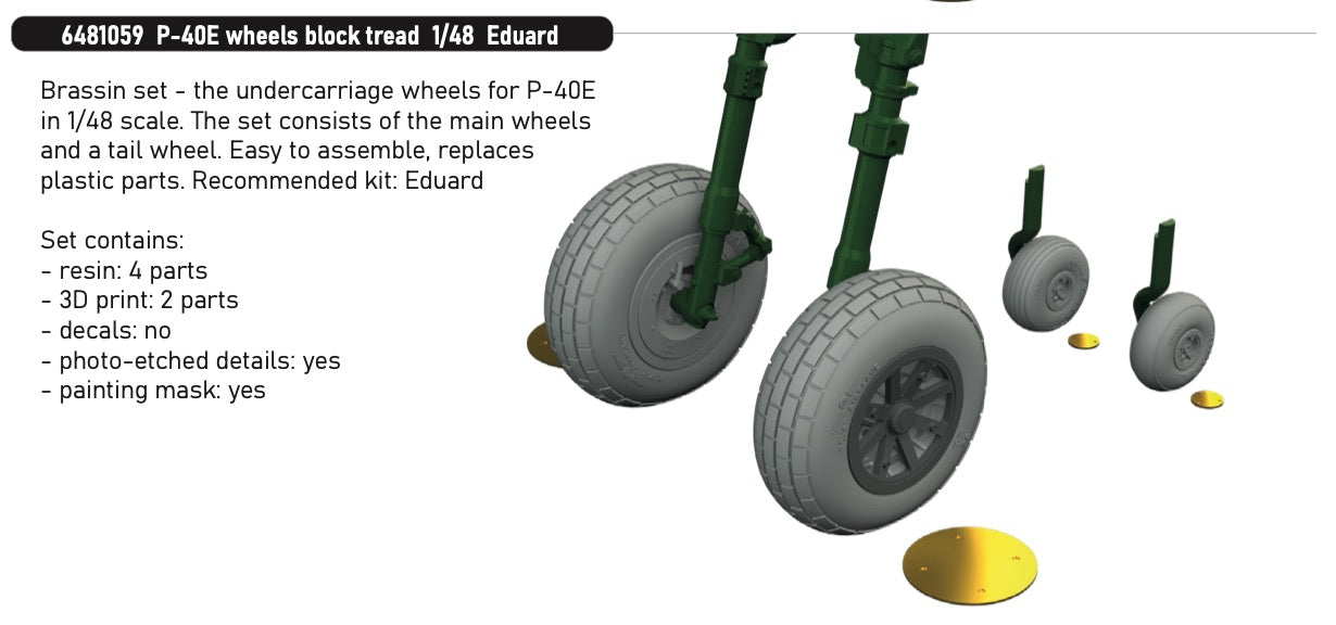 Eduard Brassin 6481059 1:48 Curtiss P-40E Warhawk wheels block tread