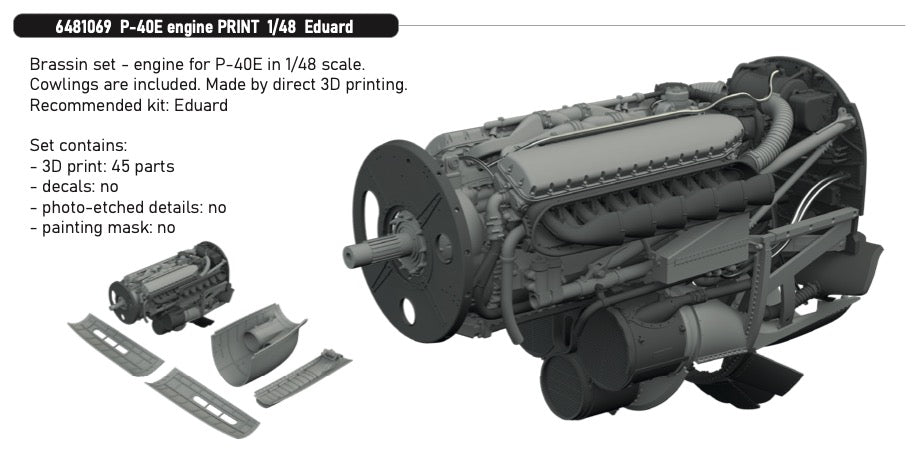 Eduard Brassin 6481069 1:48 Curtiss P-40E engine 3D-Printed
