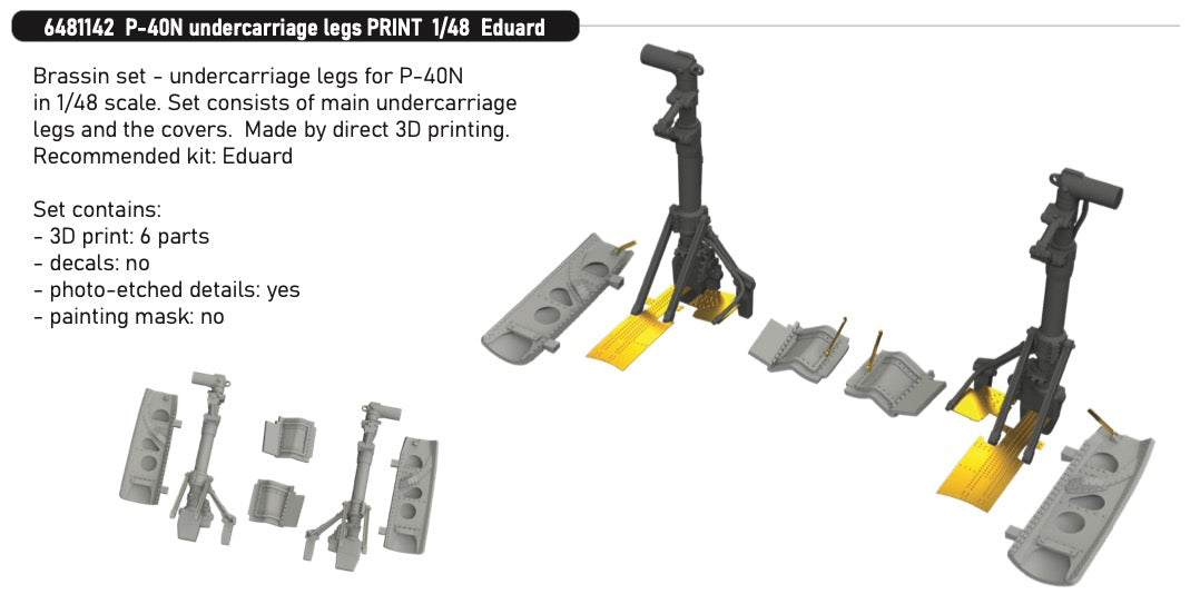 Eduard Brassin 6481142 1:48 Curtiss P-40N Warhawk undercarriage legs