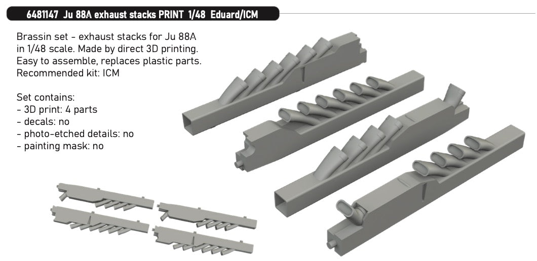 Eduard Brassin 6481147 1:48 Junkers Ju-88A exhaust stacks (3d-printed)