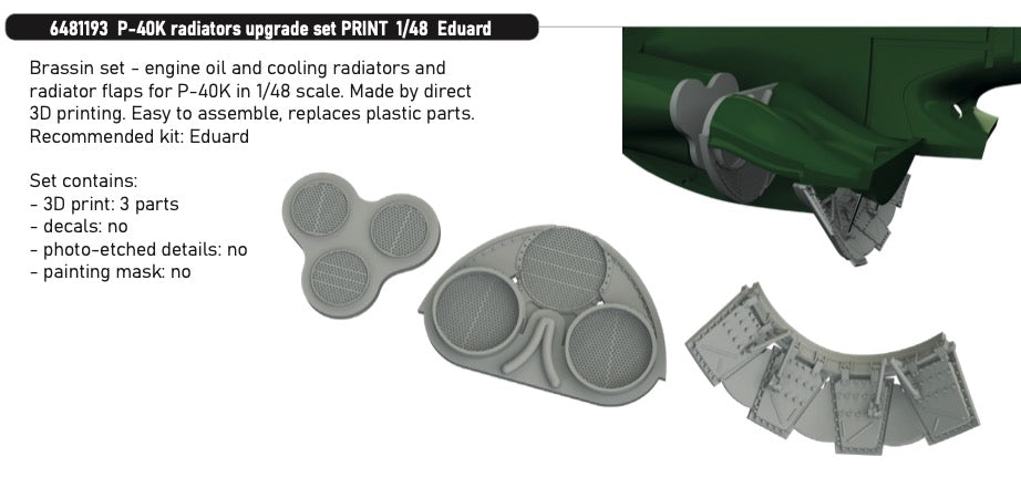 Eduard Brassin 6481193 1:48 Curtiss P-40K radiators upgrade set