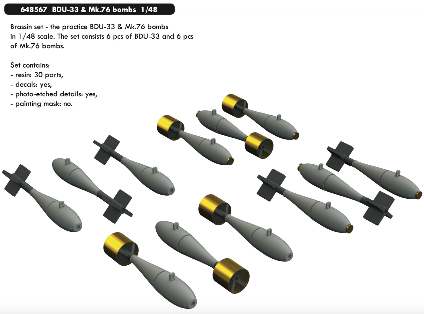 Eduard Brassin 648567 1:48 BDU-33 & Mk.76 bombs