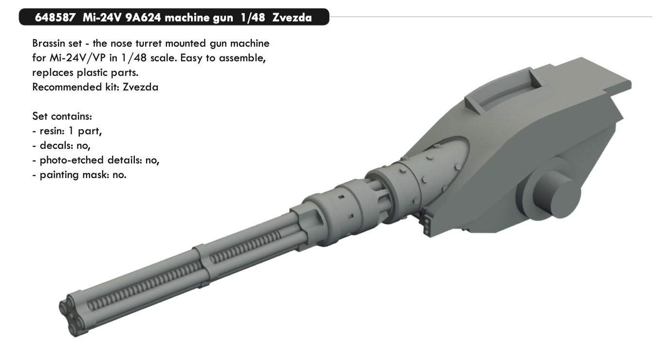 Eduard Brassin 648587 1:48 Mil Mi-24V 9A624 machine gun