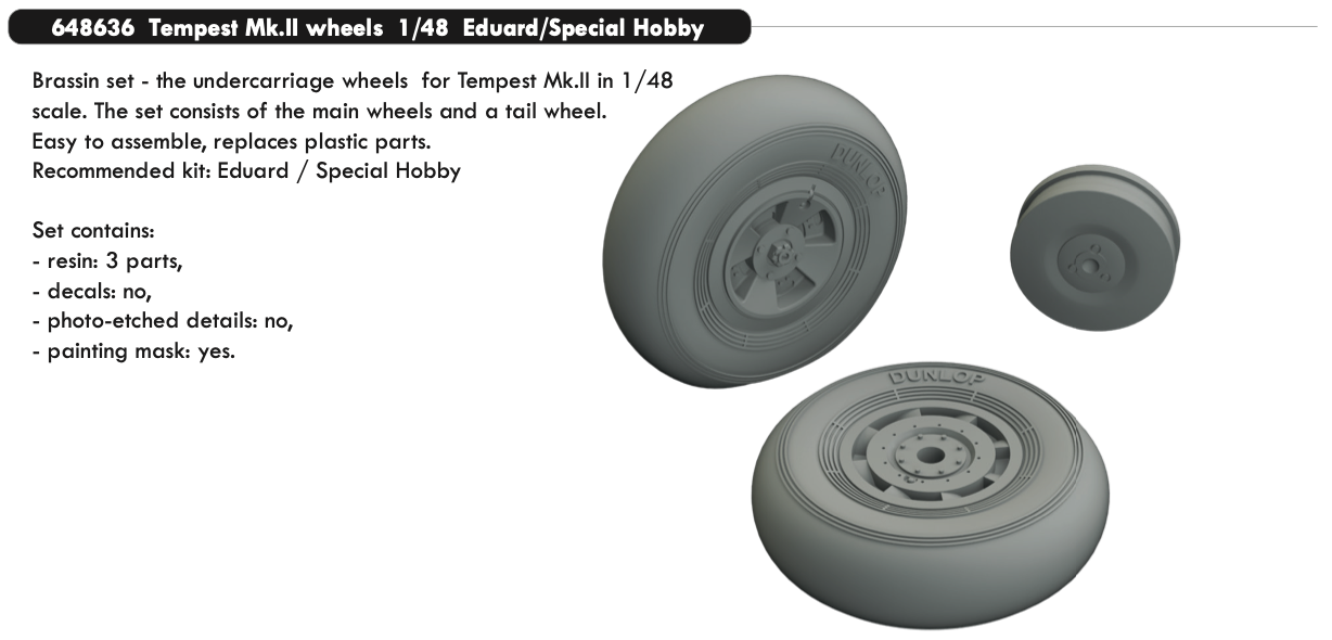 Eduard Brassin 648636 1:48 Hawker Tempest Mk.II wheels with weighted tyre effect