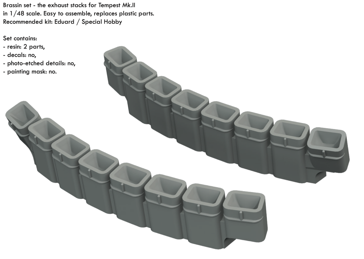 Eduard Brassin 648654 1:48 Hawker Tempest Mk.II exhaust stacks