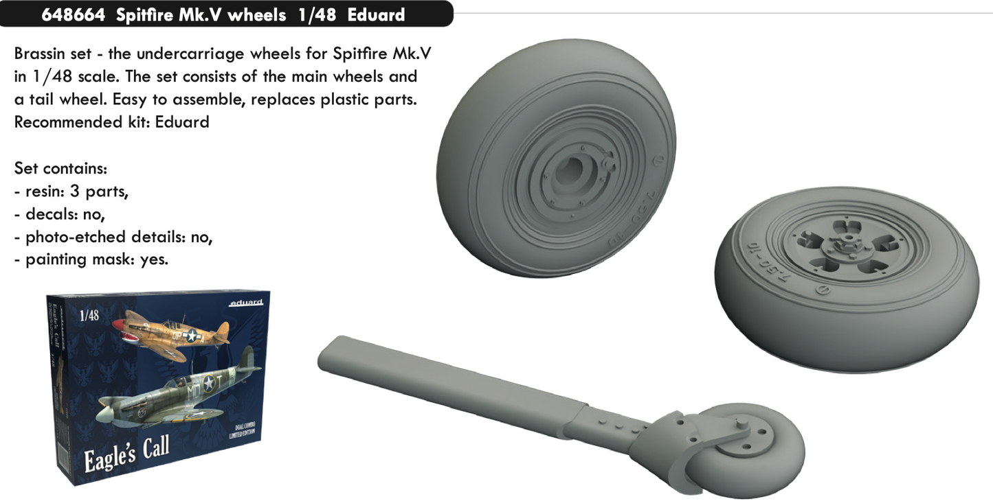 Eduard Brassin 648664 1:48 Spitfire Mk.V wheels to be used with Eduard