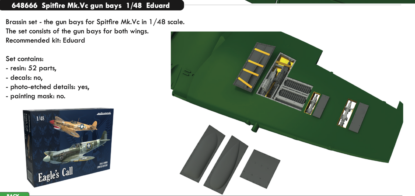 Eduard Brassin 648666 1:48 Supermarine Spitfire Mk.Vc gun bays