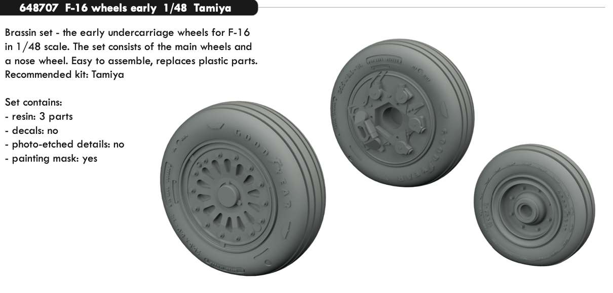 Eduard Brassin 648707 1:48 Lockheed-Martin F-16C early wheels with weighted tyre effect
