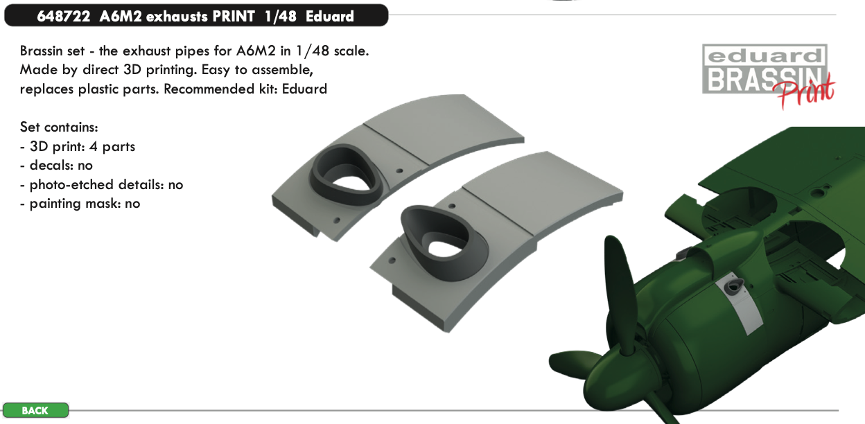 Eduard Brassin 648722 1:48 Mitsubishi A6M2 Zero exhausts 3D-printed
