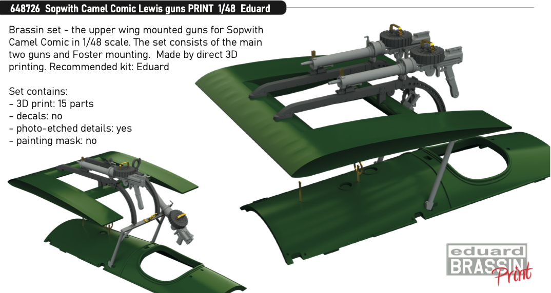 Eduard Brassin 648726 1:48 Sopwith Camel Comic Lewis guns 3D-printed