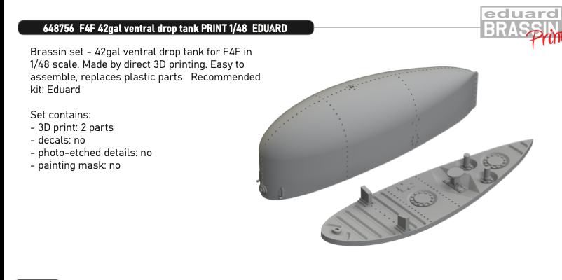 Eduard Brassin 648756 1:48 Grumman F4F-3 Wildcat 42 gal ventral drop tank