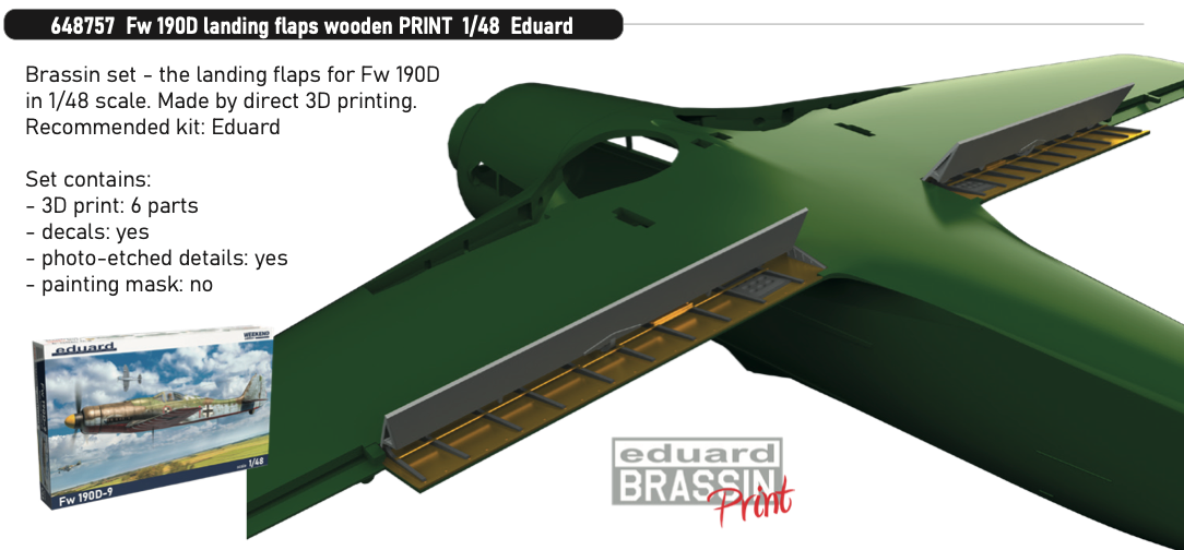 Eduard Brassin 648757 1:48 Focke-Wulf Fw-190D landing flaps wooden 3D-printed