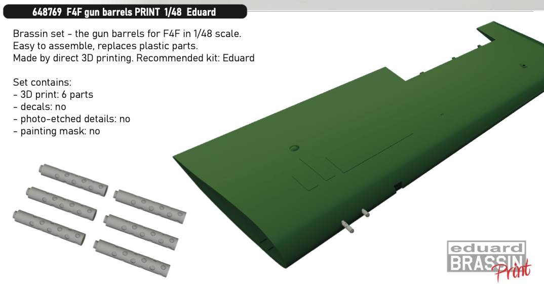 Eduard Brassin 648769 1:48 Grumman F4F-3 Wildcat gun barrels 3D-printed