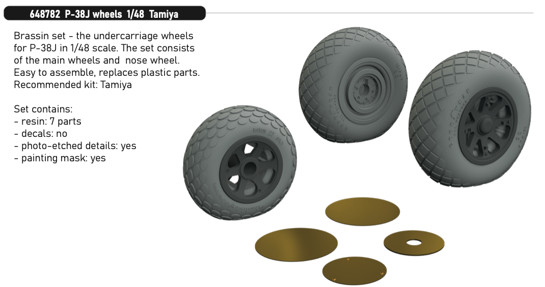 Eduard Brassin 648782 1:48 P-38J Lightning wheels to be used with Tamiya