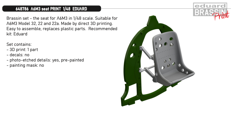 Eduard Brassin 648786 1:48 Mitsubishi A6M3 Zero seat 3D-printed