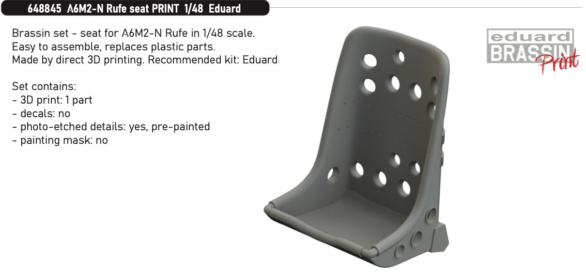 Eduard Brassin 648845 1:48 Mitsubishi A6M2-N Rufe seat 3D-printed
