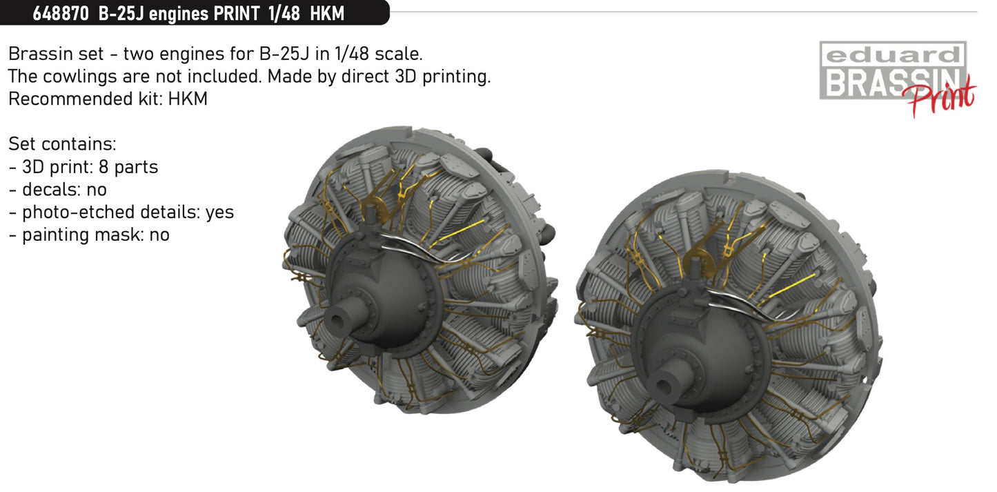 Eduard Brassin 648870 1:48 North-American B-25J Mitchell engines 3D-printed to be used with Hong Kong Models