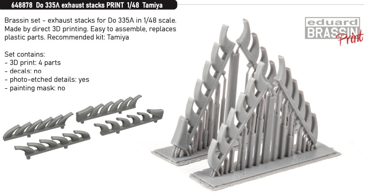 Eduard Brassin 648878 1:48 Dornier Do335A exhaust stacks 3D-printed to be used with Tamiya