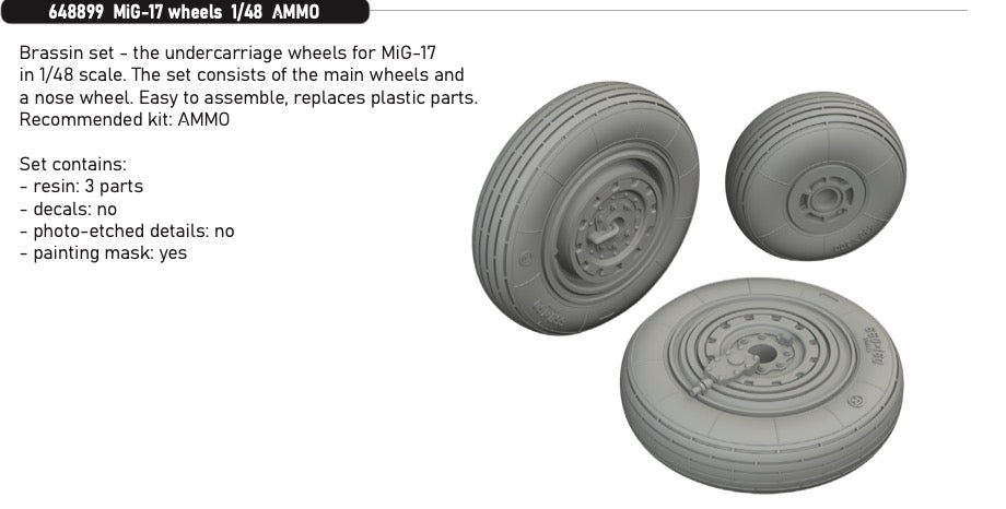 Eduard Brassin 648899 1:48 Mikoyan MiG-17 wheels to be used with Ammo
