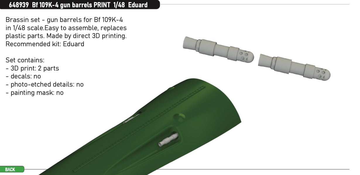 Eduard Brassin 648939 1:48 Messerschmitt Bf-109K-4 gun barrels 3D-Printed