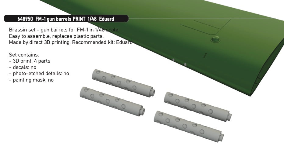 Eduard Brassin 648950 1:48 Grumman FM-1 Wildcat gun barrels 3D-Printed (designed to be used with Eduard kits)