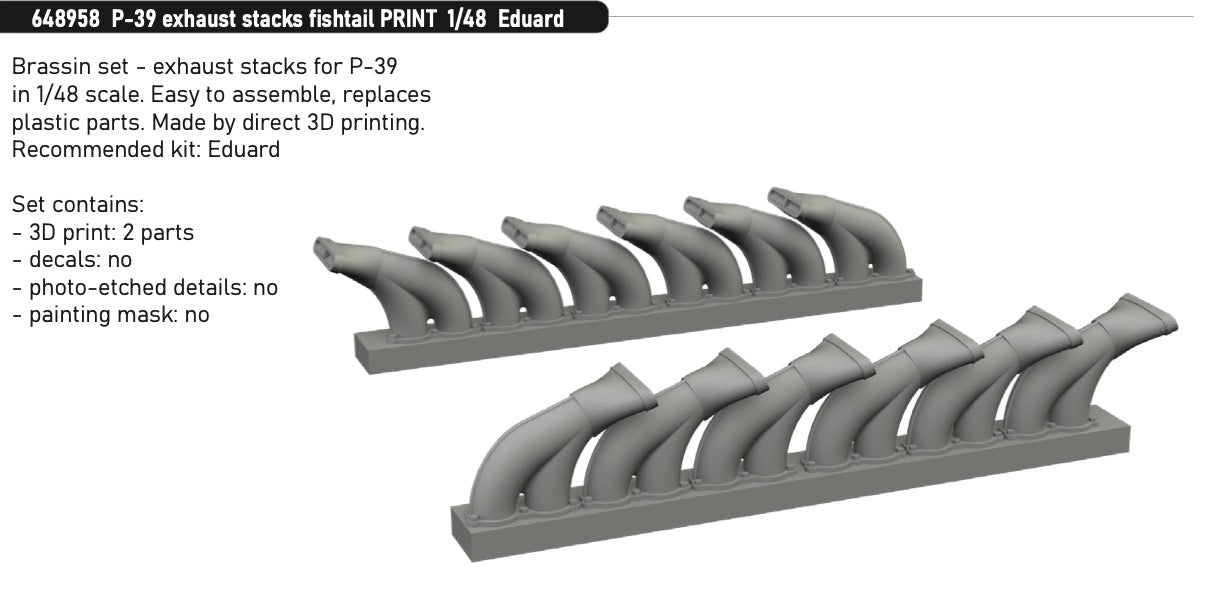 Eduard Brassin 648958 1:48 Bell P-39 Airacobra exhaust stacks fishtail 3D-Printed