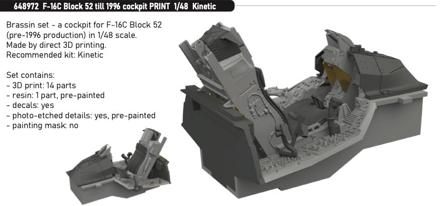 Eduard Brassin 648972 1:48 F-16C Block 52 till 1996 cockpit for Kinetic