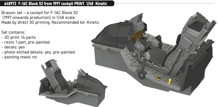 Eduard Brassin 648973 1:48 Lockheed-Martin F-16C Block 52 from 1997 cockpit for Kinetic