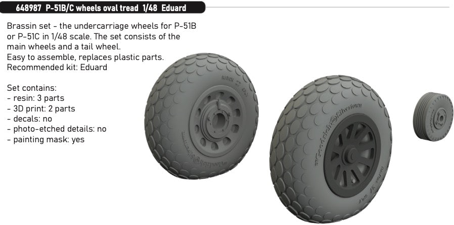 Eduard Brassin 648987 1:48 North-American P-51B/P-51C wheels oval tread