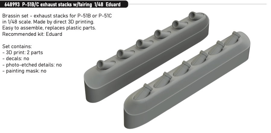 Eduard Brassin 648993 1:48 North-American P-51B/P-51C exhaust stacks w/fairing