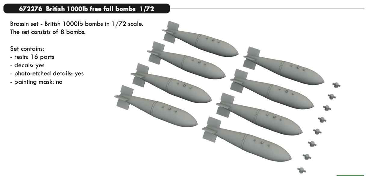 Eduard Brassin 672276 1:72 British 1000lb free fall bombs