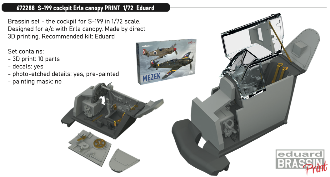 Eduard Brassin 672288 1:72 Avia S-199 cockpit Erla canopy