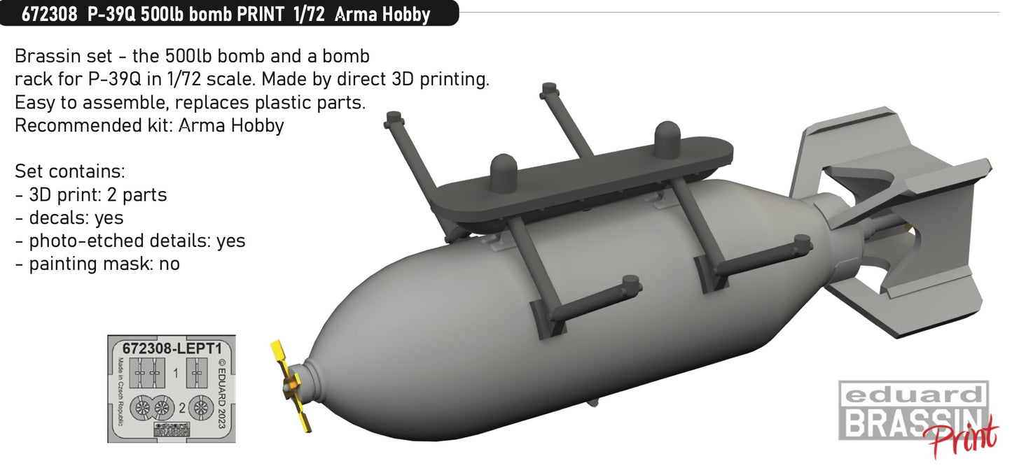 Eduard Brassin 672308 1:72 Bell P-39Q Airacobra 500lb bomb 3D-printed