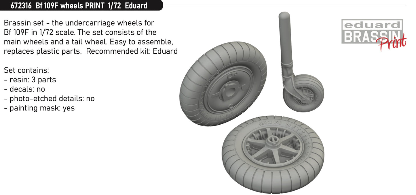 Eduard Brassin 672316 1:72 Messerschmitt Bf-109F wheels to be used with Eduard