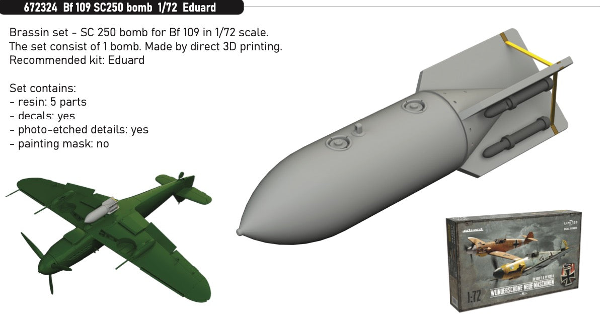 Eduard Brassin 672324 1:72 Messerschmitt Bf-109 SC250 bomb to be used with Eduard