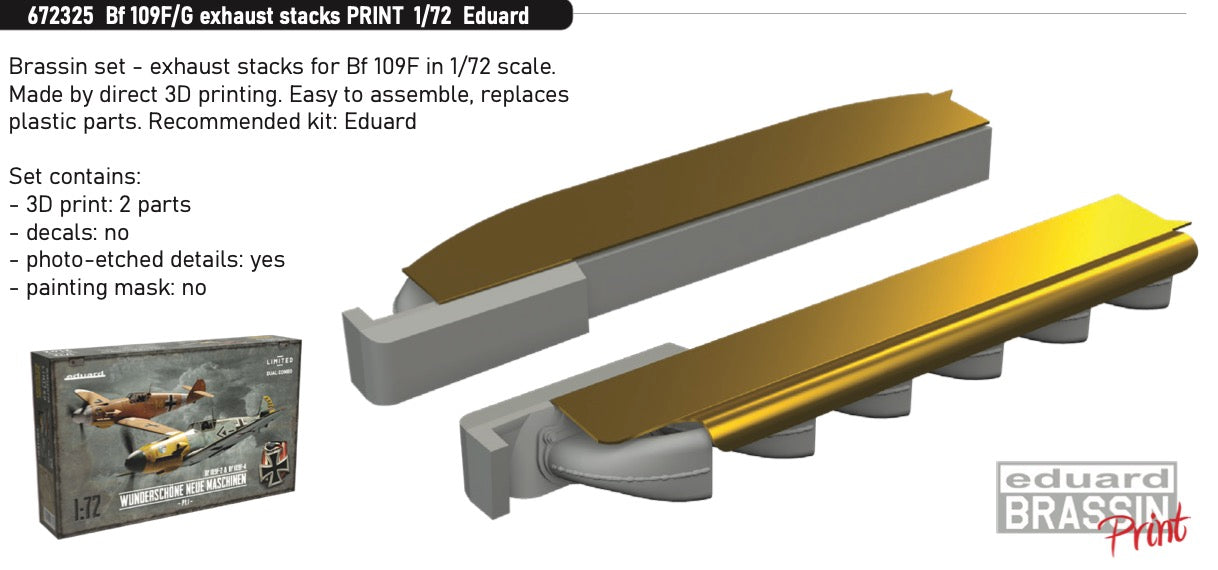 Eduard Brassin 672325 1:72 Messerschmitt Bf-109F/G exhaust stacks to be used with Eduard
