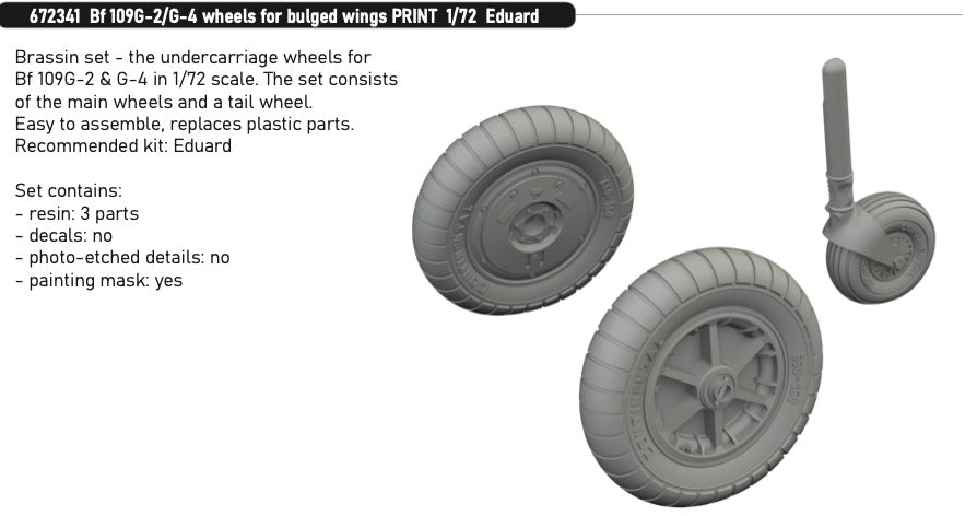 Eduard Brassin 672341 1:72 Messerschmitt Bf-109G-2/G-4 wheels for bulged wings