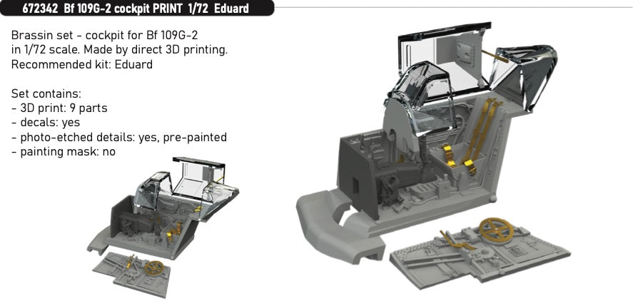 Eduard Brassin 672342 1:72 Messerschmitt Bf-109G-2 cockpit 3D-Printed