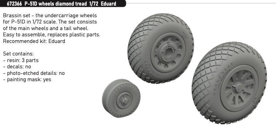 Eduard Brassin 672366 1:72 North-American P-51D Mustang wheels diamond tread