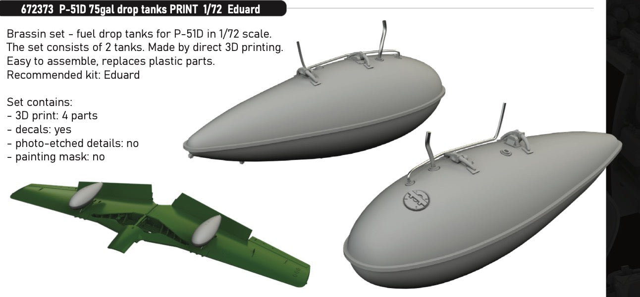 Eduard Brassin 672373 1:72 P-51D Mustang 75gal drop tanks