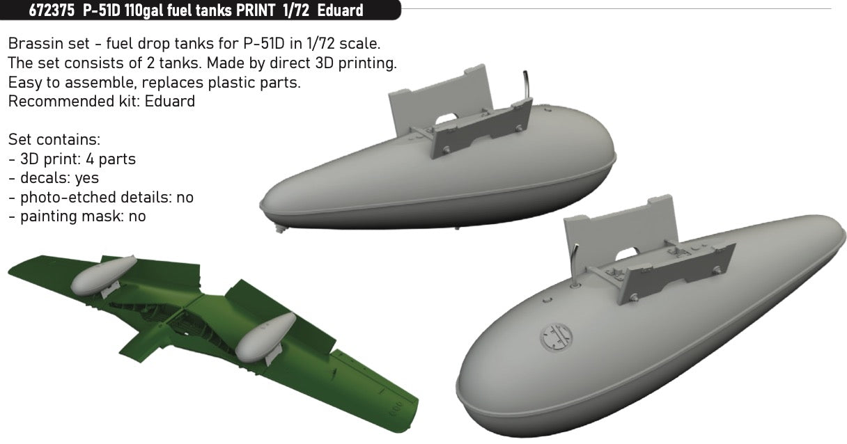 Eduard Brassin 672375 1:72 P-51D Mustang 110gal fuel tanks